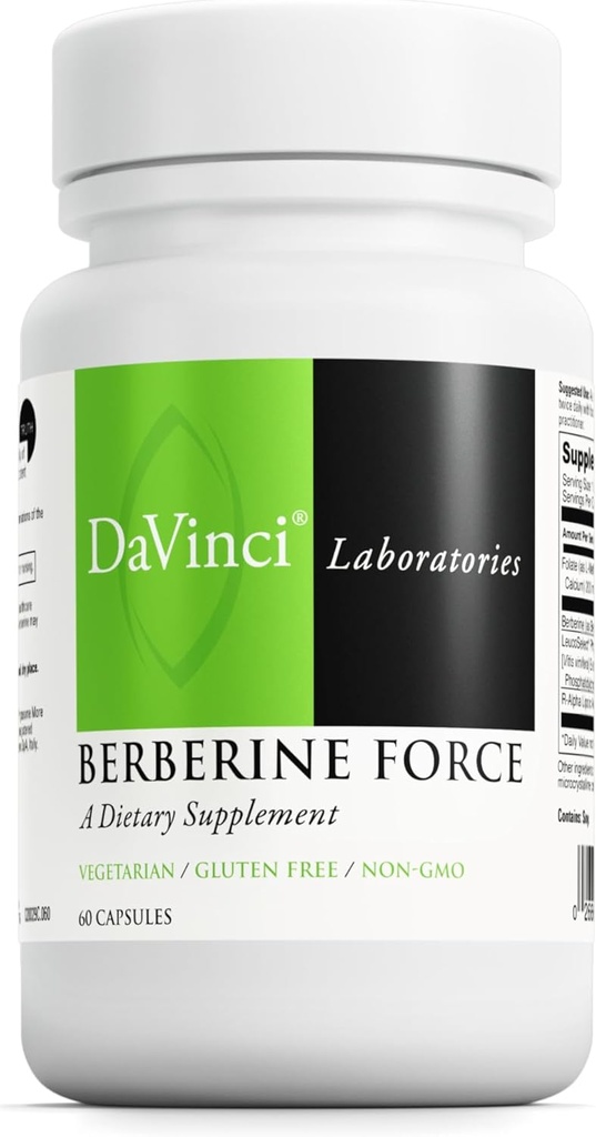 DAVINCI Labs Berberine Force - Supports Immune System & Heart Health with Berberine, Folate, R-Alpha Lipoic Acid & Grape Seed Extract - Aids GLP-1 Production* - Vegetarian, Gluten-Free - 60 Count