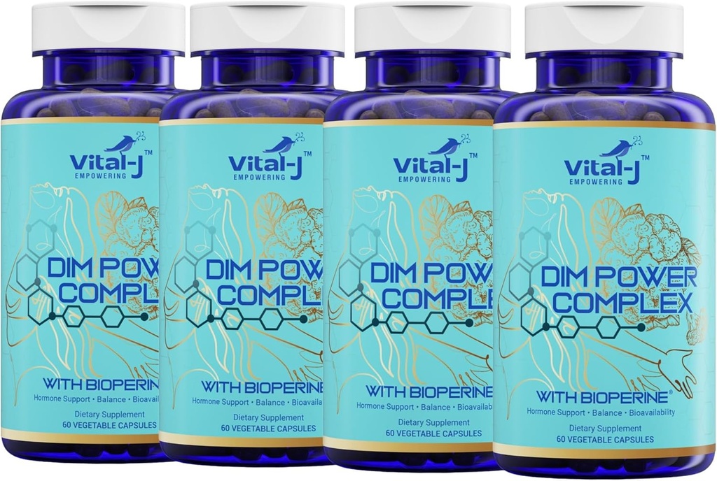 4-in-1 DIM Potent Complex 300mg - Østrogen Balance og Metabolisme, Energi & Menopause Support Supplement med Bioperine (x4), Calcium og Broccoli Extract - for kvinder og mænd 120 Servering