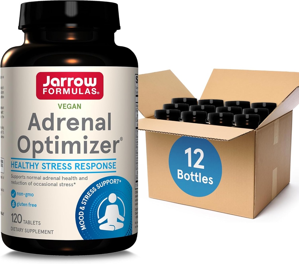 Jarrow Formulas Adrenal Optimizer med Ashwagandha, Kamille og Schizandra Extract, understøtter reduktion af lejlighedsvis stress, 120 Vegan tabletter, 60 dages forsyning (Pack OF12)