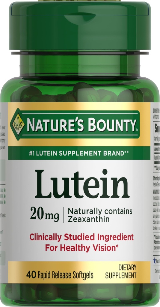 Naturens Bounty Lutein Pills, Eye Health Kosttilskud og vitaminer, Support Vision Health, 20 mg, 40 Softgels