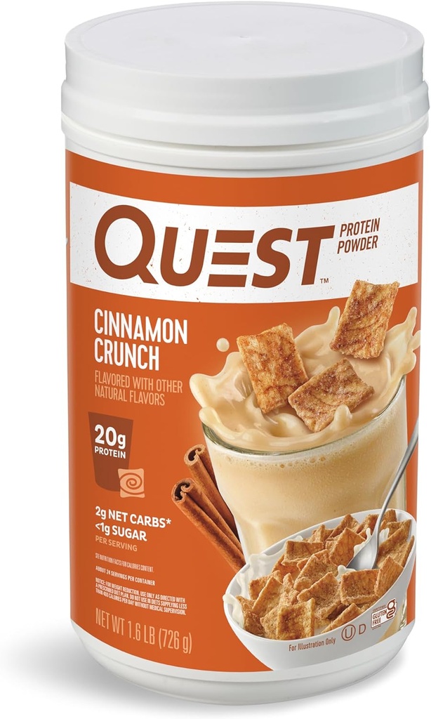 Quest Nutrition Cinnamon Crunch Protein Powder, 20g Protein, 2g Net Carb, 1g Sugar, Low Carb, Gluten Free, 1.6 Pund, 24 Servere