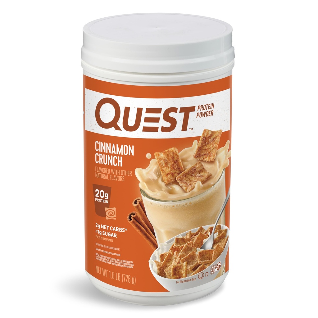 Quest Nutrition Cinnamon Crunch Protein Powder, 20g Protein, 2g Net Carb, 1g Sugar, Low Carb, Gluten Free, 1.6 Pund, 24 Servere