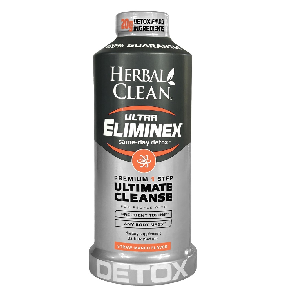 Herbal Clean samme dag Ultra Eliminex Detox Cleanse Drink * (32 fl oz) - Straw- Mango Flavor Full Body Cleanse Detox Drik med mælk tidsel frø * for høj toksin *, Vitamin B12 for mænd og kvinder