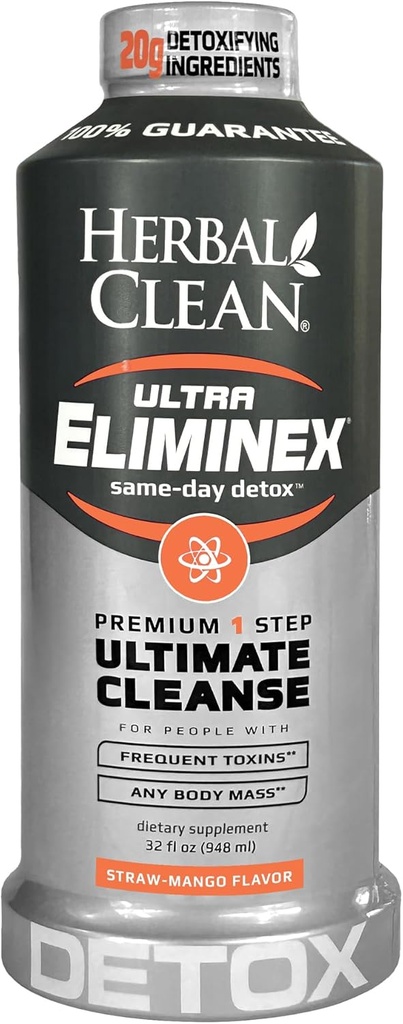 Herbal Clean samme dag Ultra Eliminex Detox Cleanse Drink * (32 fl oz) - Straw- Mango Flavor Full Body Cleanse Detox Drik med mælk tidsel frø * for høj toksin *, Vitamin B12 for mænd og kvinder