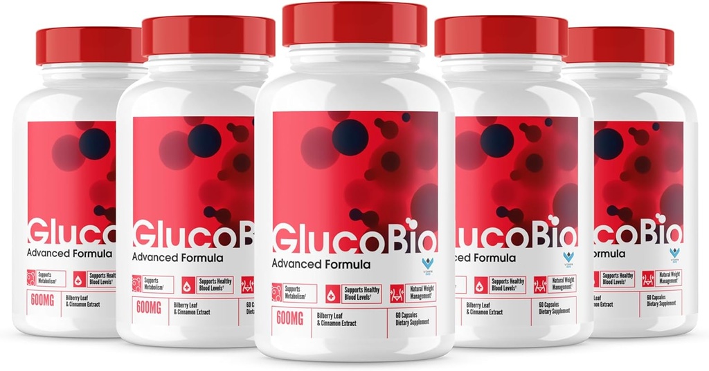 (Official 5 Pack) Glucobio Capsules, Gluco Bio Blood Support Pills Advanced Formula, GlucoBio All Natural Ingredients, GlucaBio Maximum Strength, Glucbio, Glucobio Blood, Glycogen Support (300 Caps)