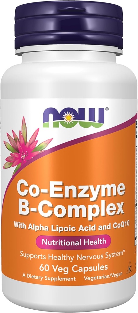 Now Foods Supplements, Co- Enzyme B Complex med Alpha Lipoic Acid og CoQ10, Ernæringssundhed, 60 Veg kapsler