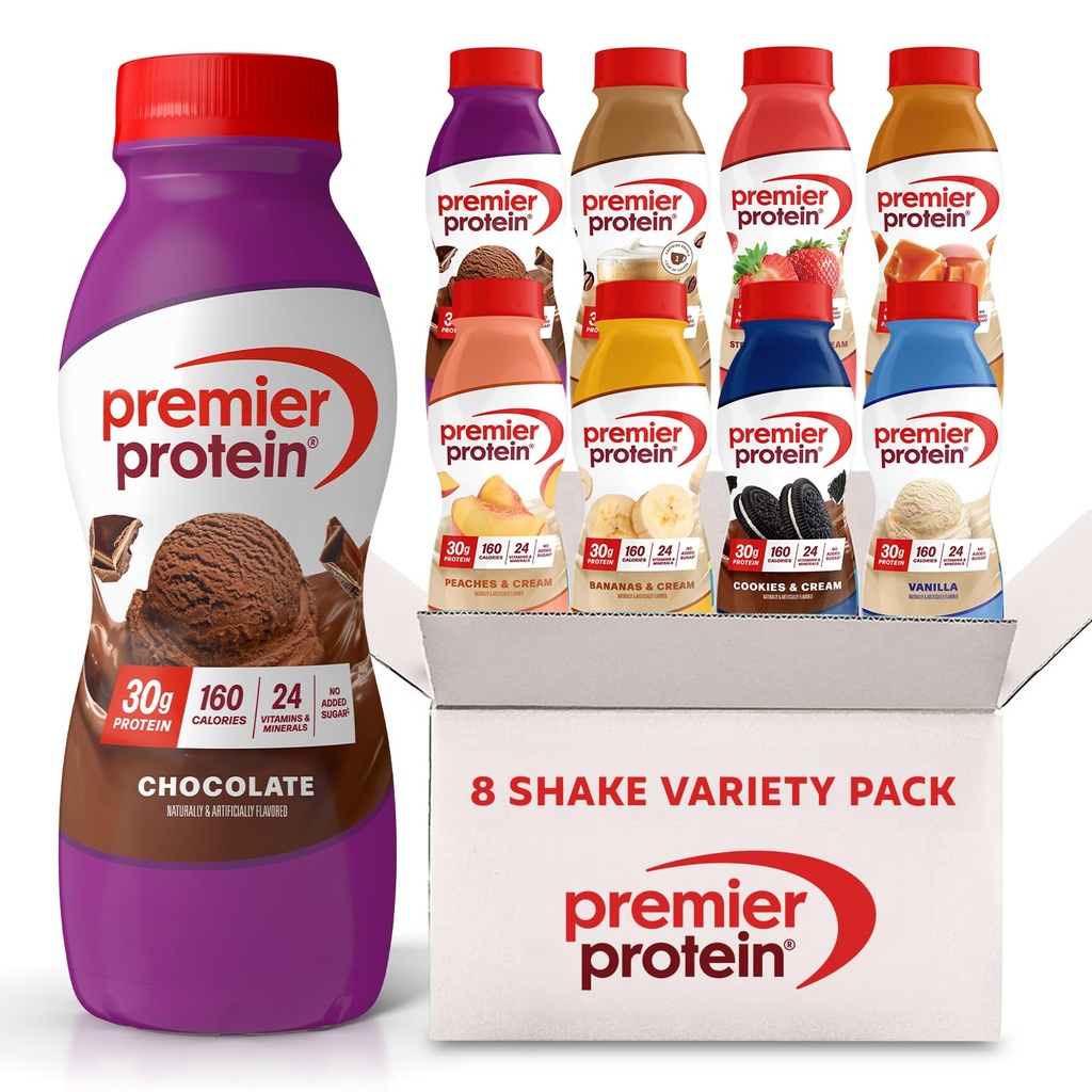 Premier Protein Shakes, 8 Flavor Variety Pack, 30g Protein, 1g Sukker, 24 Vitamin & Mineraler, Nutrients to Support immunHealth 11.5 Fl Oz (8 Pack)