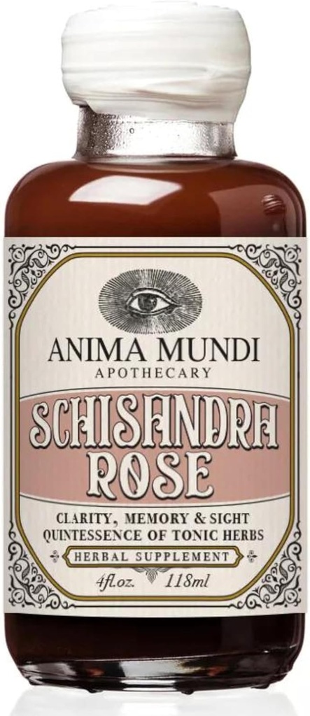 Anima Mundi Apothecary Schisandra Rose Elixir - Flydende Schisandra Berry Adaptogen supplement med færdige Rose Petals til lever og nyrestøtte - Anima Mundi skønhed kosttilskud (4oz / 120ml)