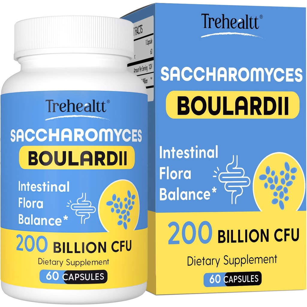 Saccharomyces Boulardii Probiotics 200 Billion CFUs, Clinically-Studied Probiotic for Women & Men Yeast for Intestinal, Gut, Immune & Digestive Health, Acid Resistant & Shelf-Stable, 60 Days Supply