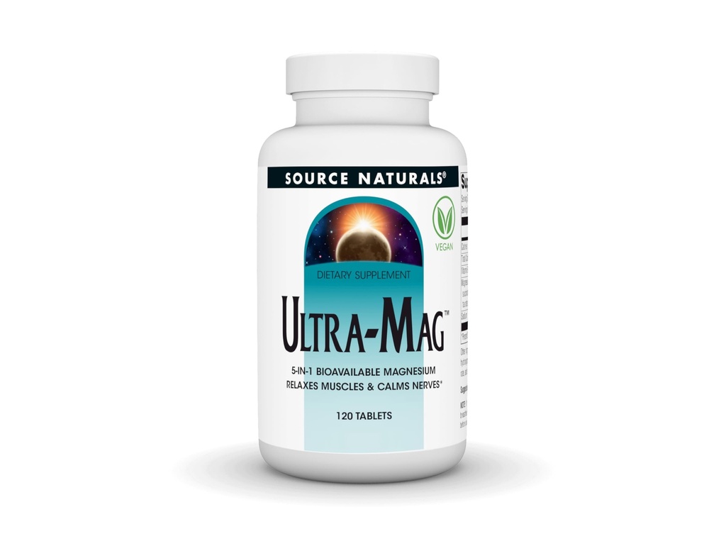 Source Naturals Ultra-Mag, 5- in-1 Bioavailable Magnesium - Relaxs Muscles & Calms Nerves * - 120 Vegan Tablets