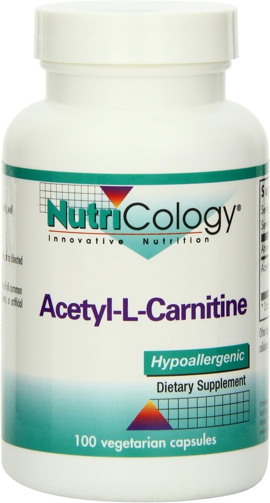 Nutricology Acetyl- L- Carnitin 500mg Supplement - Metabolisme og energistøtte, ALC, fri form Aminosyre, Vegetariske kapsler - 100 Tæl
