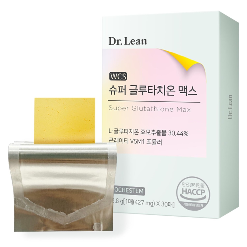Dr. Lean Super Glutathione Max - 427mg High- Potency Glutathione Strips med Niacin, Collagen & Hyaluronic Acid Budd124; Fast- smelte ODF, Antioxidant, Hud & Lever Support, K- Beauty, Made in Korea (30 Strips)