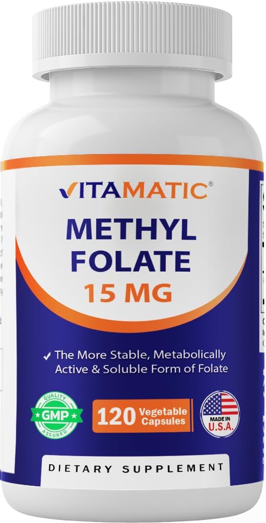Vitamatisk methylfolat 15mg - 120 Vegetabilske kapsler Optimeret og aktiveret høj potens - Metabolisk aktiv folat