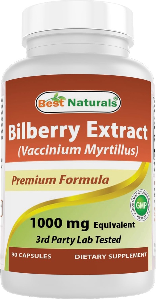 Bedste Naturals Bilberry Extract 1000mg Capsule (non-GMO) Understøtter sund Vision, 90 Greve