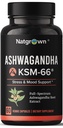 Natgrown Ashwagandha KSM 66 Supplement 600 mg - Stress, Mood, & Atletisk Support - Økologisk KSM66 Root Extract med 5% Hutanolides - Veganske kapsler - 60 Greve