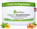 Zenrenu Organic Hamp Gurkemeje Joints & Muscle Cream med Arnica, MSM, Hamp Oil Extract, & 7 Væsentlige olier - Non Greasy & Fast Absorbing for Back, Neck, Elbues, Knees, & Hip 2 oz