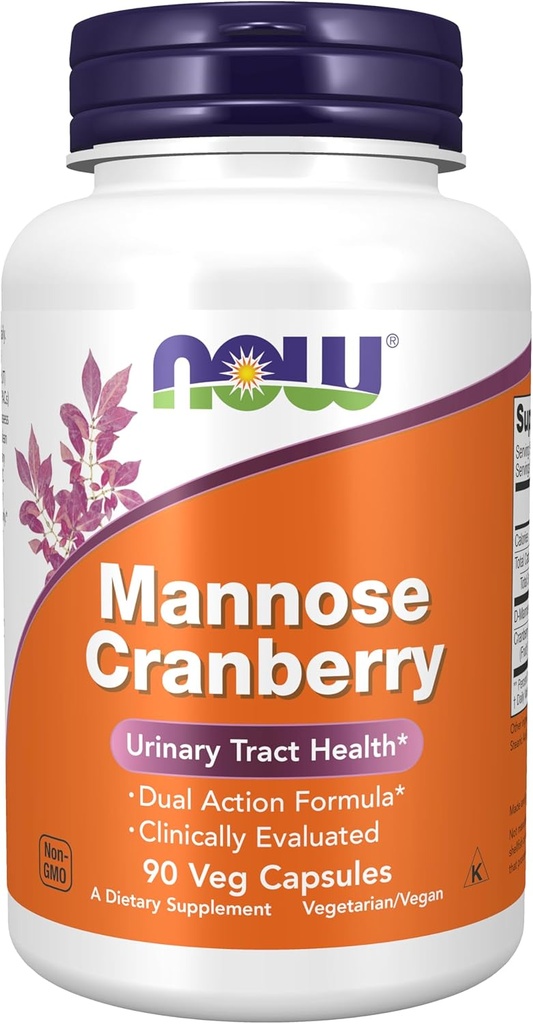 Now Foods Supplements, Mannose Cranberry, Dual Action Formel *, klinisk vurderet, Urinary Tract Health *, 90 Veg Kapsler