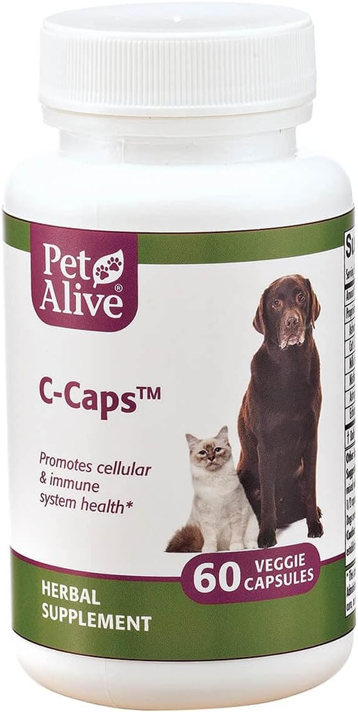 PetAlive Caps - Alle naturlige herbal supplement fremmer cellular og immunsystem sundhed hos hunde og katte - 60 Veggie Caps