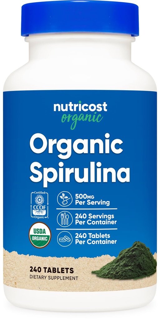 Nutricost Organic Spirulina 500 mg, 240 tabletter - Gluten Free, Non- GMO