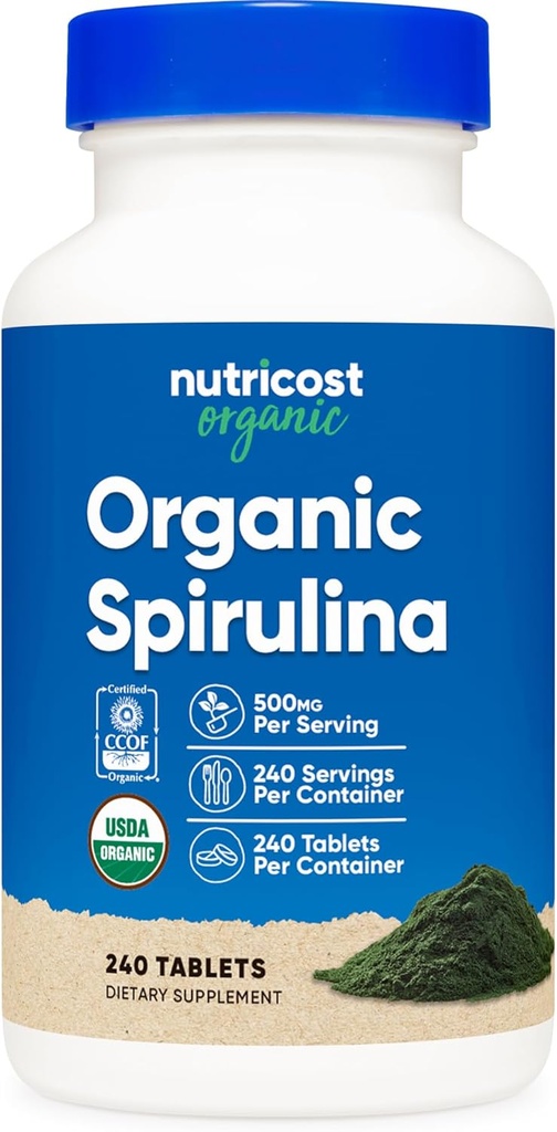 Nutricost Organic Spirulina 500 mg, 240 tabletter - Gluten Free, Non- GMO