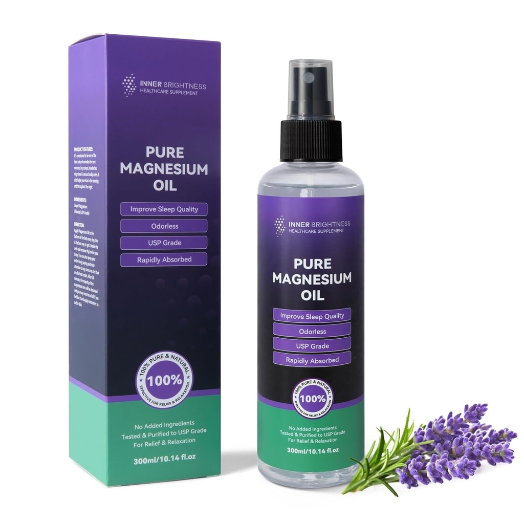 Magnesium Olie til Feet & Sleep, Pure Magnesium Oil Spray Organic Natural Magnesium Spray - USP Grade Magnesium Supplement - Big 10oz, 100% Natural & Pure for Muskel & Hud Sundhed