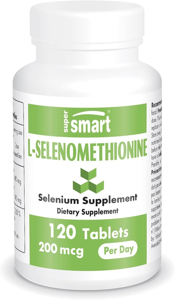 SuperSmart - L- Selenomethionin 200mcg per dag (Selenium Supplement) - Høj Absorption - Essential Trace Mineral