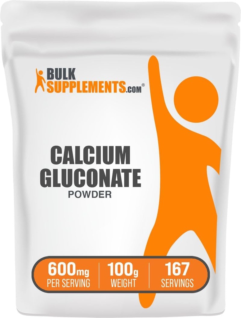 BulkSupplements.com Calcium Gluconate Powder - Calcium Supplement, Easily Absorbed - Unflavored & Gluten Free, 600mg per Serving, 100g (3.5 oz) (Pack of 1)