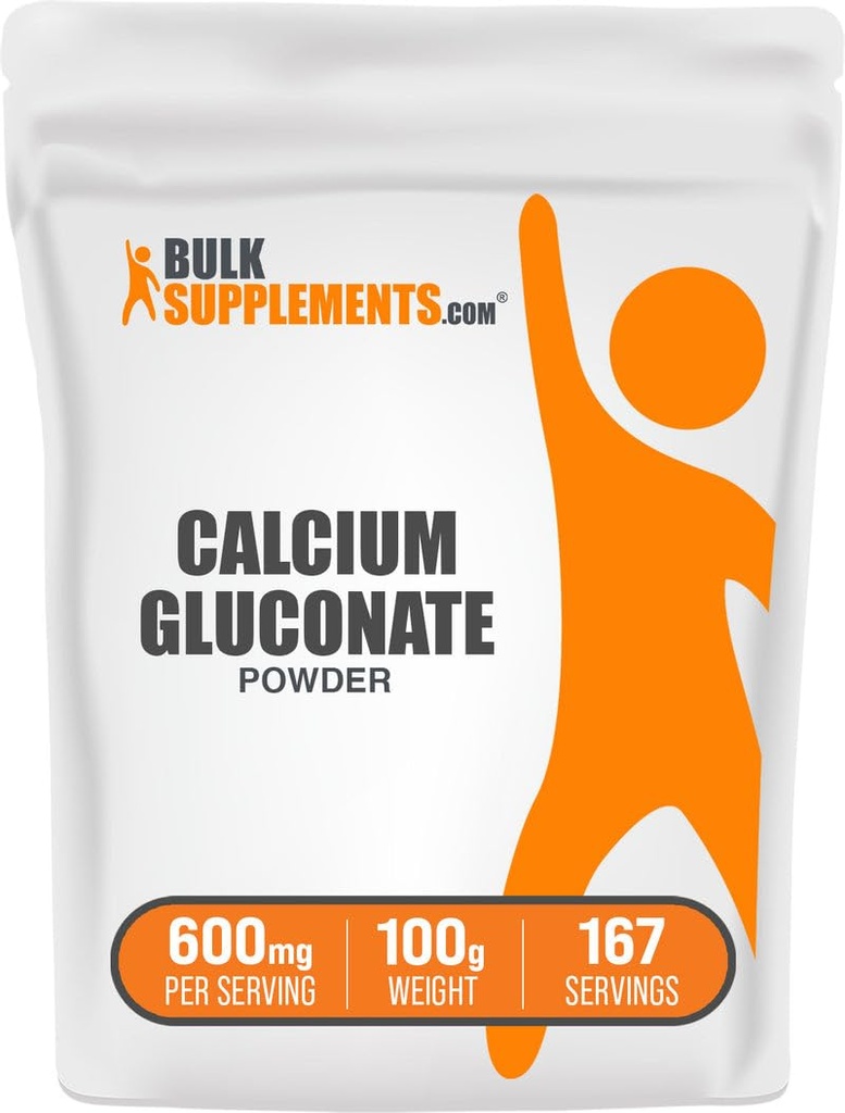 BulkSupplements.com Calcium Gluconate Powder - Calcium Supplement, Let Absorberet - Unflavored & Gluten Free, 600mg per Serving, 100g (3,5 oz) (Pakning med 1)
