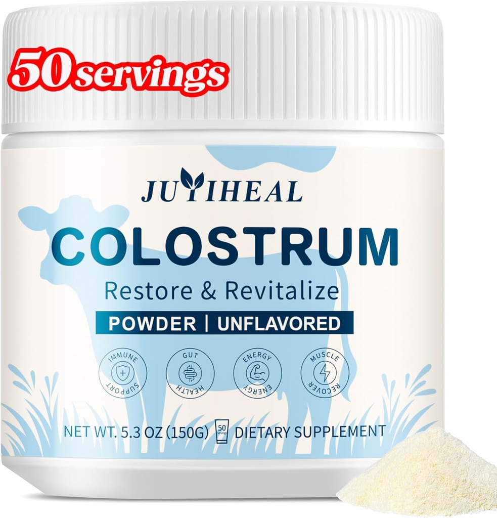 Bovin Colostrum til mennesker, 60% lgG 3000 mg Colostrum Powder Colostrum Supplement til Gut Health, Immunstøtte, Let at blande Græs Fed Colostrum Bovine Powder, 50 Servere