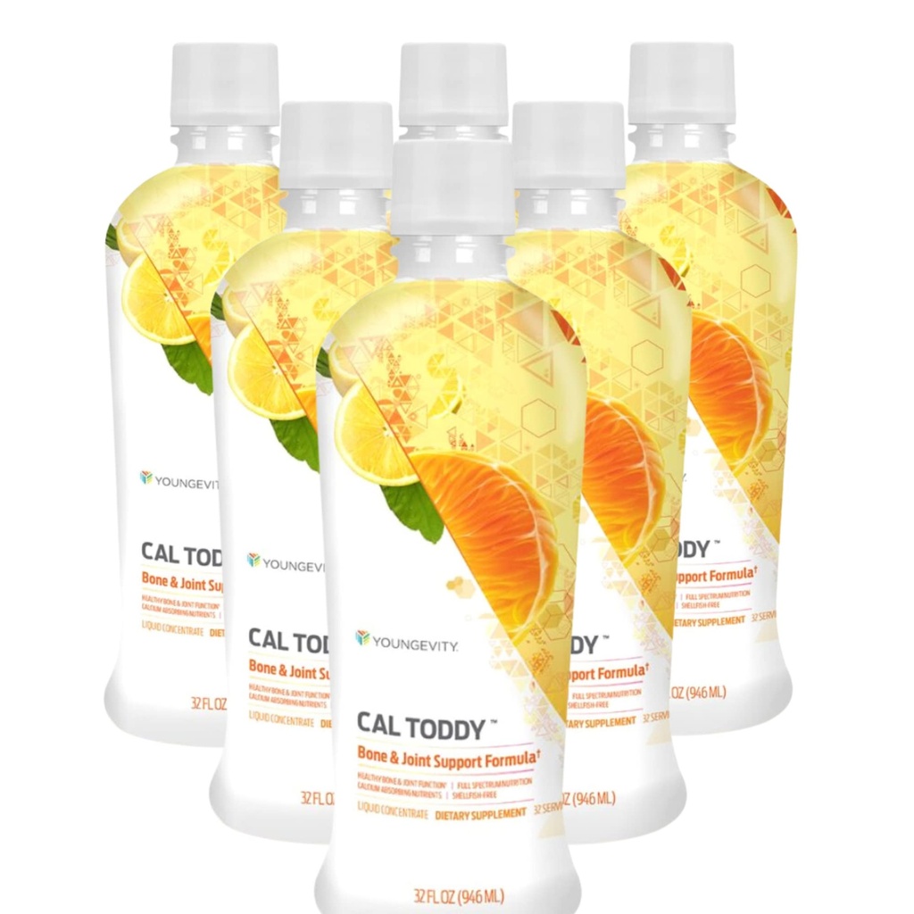 Youngevity Cal Toddy - Calcium (Citrate, Phosphate) Magnesium 1,200mg/600mg - Vitamins D-3, Zinc, Copper, Potassium, Boron & 70+ Trace Mineral Cofactors - Supports Bone Health - 32 Fl Oz (Pack of 6)