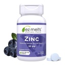 EZ Melts Zink - Supplement til immun-, fordøjelses- og hudsundhedssupport - ikke-GMO, Vegan & Gluten- Free - Blueberry Blast - 60 opløselige tabletter (60 Servering)