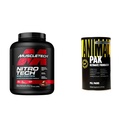 Muscletech Whey Protein Powder Nitro- Tech Whey Protein Isolate & Peptider & Animal Pak - Praktisk All- in- One Vitamin & Supplement Pack