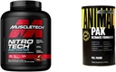 Muscletech Whey Protein Powder Nitro- Tech Whey Protein Isolate & Peptider & Animal Pak - Praktisk All- in- One Vitamin & Supplement Pack
