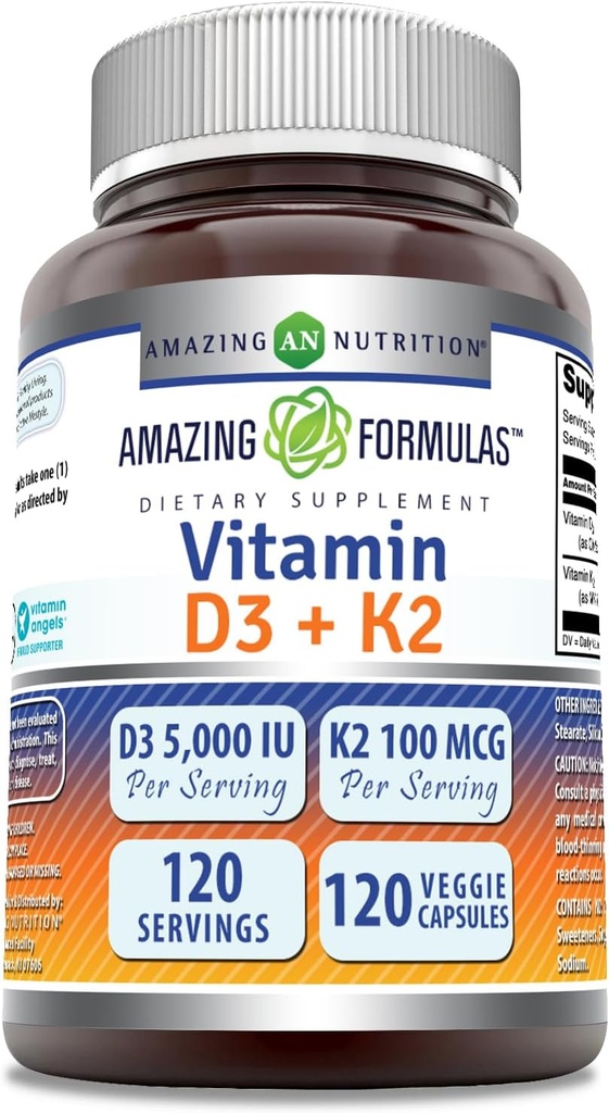 Amazing Formulas Vitamin D3 5000 IE med vitamin K2 100 Mcg