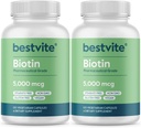 BESTVITE Biotin 5000mcg (240 Vegetariske Kapsler) (120 x 2) - Ingen Stearates - Ingen Flow Agents - Vegan - Ikke GMO - Gluten Free - Hår, hud, negle