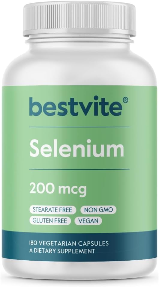 BESTVITE Selen 200mcg (180 Vegetariske Kapsler) - Ingen Stearates - Ingen Flow Agents - Vegan - Non- GMO - Gluten Free