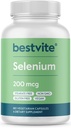 BESTVITE Selen 200mcg (180 Vegetariske Kapsler) - Ingen Stearates - Ingen Flow Agents - Vegan - Non- GMO - Gluten Free