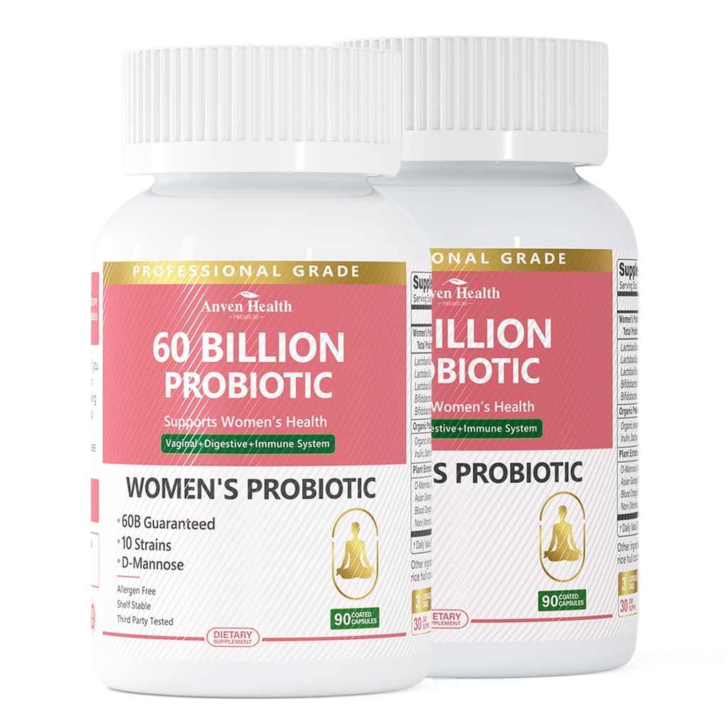 Probiotika og Prebiotika til kvinder pH Balance & fordøjelse - 60 Millioner Vaginal Probiotika med Cranberry & D- Mannose til Gut, urinveje, immunforsvar, Vegan & Non- Gmo; 180 Kapsler