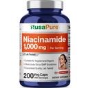 NusaPure Niacinamid 1000mg 200 Veggie kapsler (ikke- GMO, Vegan) Flush Free