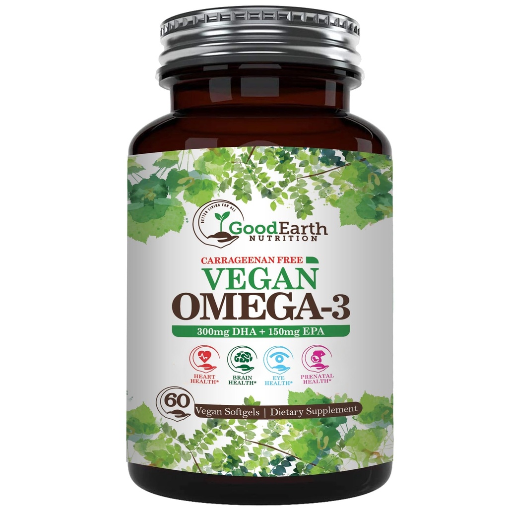 Vegan Omega 3 - Carrageenan Free Plant Based Algal DHA / EPA - 60 Veggie Softels - Understøtter hjerne, hjerte & prenatal sundhed - Væsentlige fedtsyrer kosttilskud
