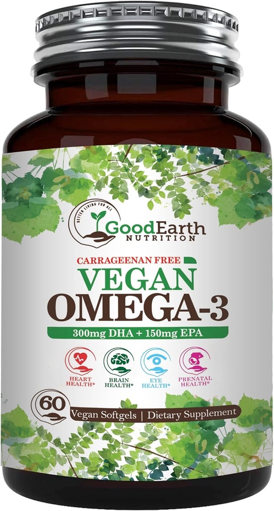 Vegan Omega 3 - Carrageenan Free Plant Based Algal DHA / EPA - 60 Veggie Softels - Understøtter hjerne, hjerte & prenatal sundhed - Væsentlige fedtsyrer kosttilskud