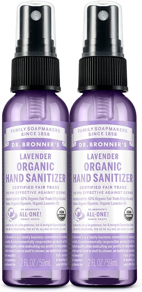 Dr. Bronners - Organic Hand Sanitizer Spray (Lavendel, 2 Ounce, 2 -Pack) - Enkel og effektiv Formel, Cleanses & Sanitizes, No Harsh Chemicals, Fugt og Cleans Hands