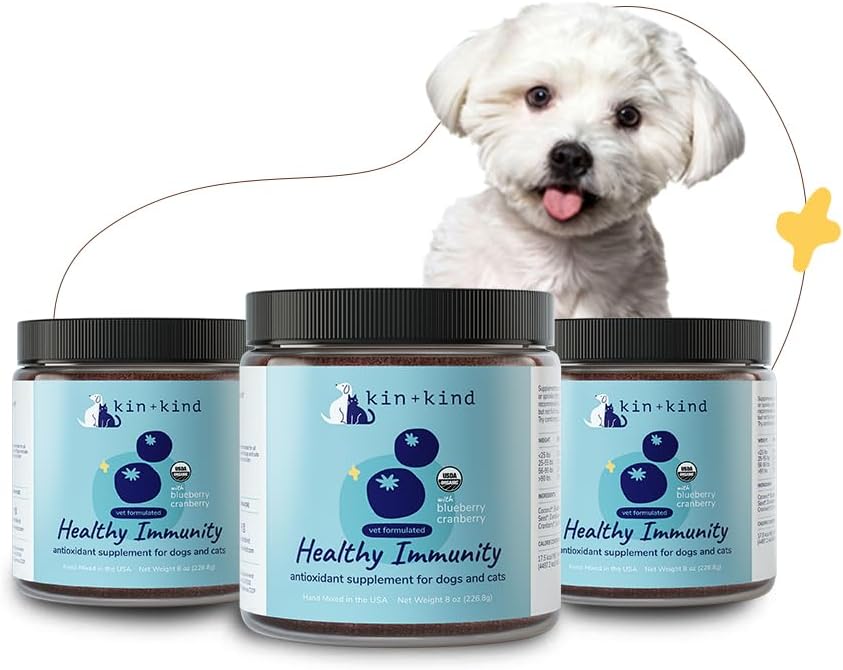 kin + kind hund supplement pulver - supplement til hunde og katte for sund immunitet - Brege Support - Naturlig formel med økologisk tranebær, blåbær og kokos - Lavet i USA - Bundle (3 x 8 oz)