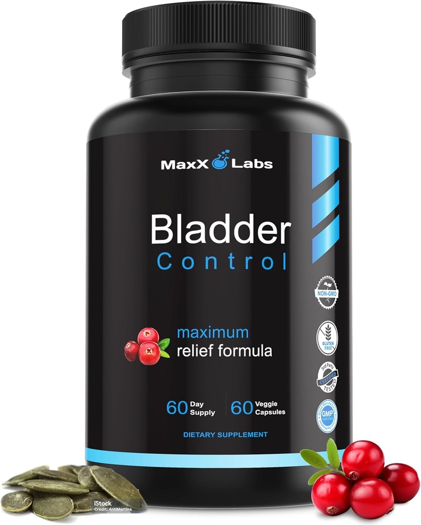 Blogen Control Supplement - Overaktive Bstige Control Pills - Potent Blend af græskarfrø Olie, Cranberry Extract & Vitamin D3 - Urinvejsinfektion Behandling for kvinder & mænd - 60Ct