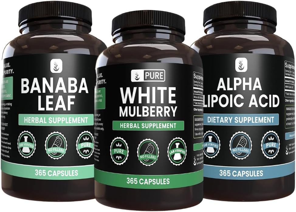 PURE ORIGINALSKE INGREDIENSER White Mulberry, Alpha Lipoic Acid, Banaba Capsule Bundle (365 kapsler), Pure & Ufortyndet, Lab Verified