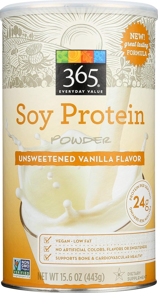 365 Everyday Value, Soy Protein Powder, Usødet Vanilla Flavor, 15.63 oz