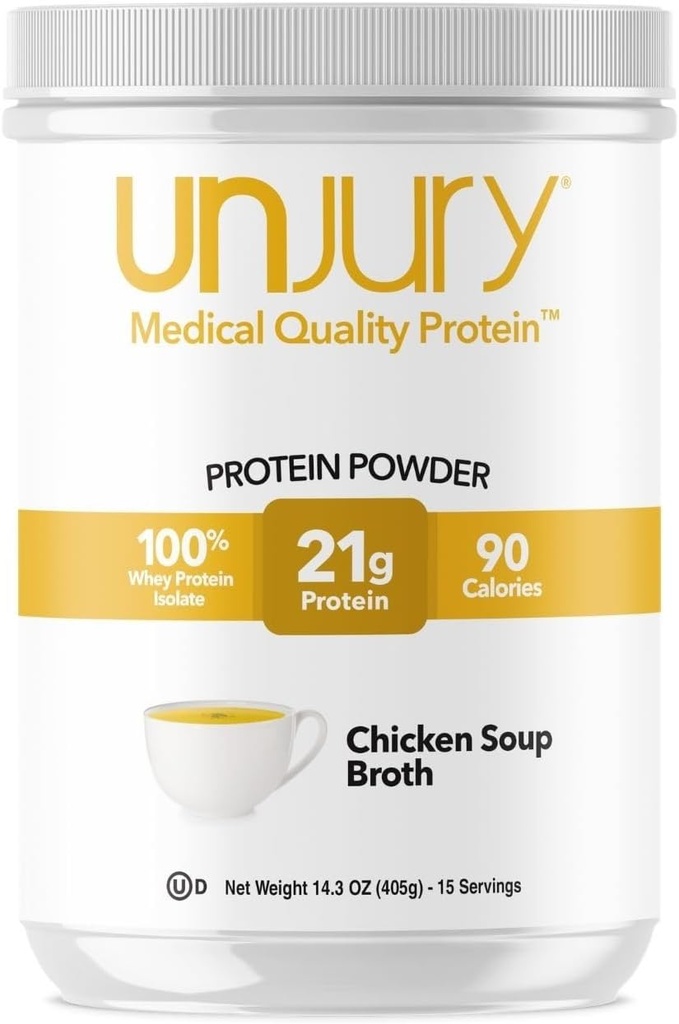 Unjury Whey Protein Powder | Chicken Soup Flavored High Protein Soup | 21g 100% Whey Isolate Protein Powder | Low Carb and Sugar Free | Gluten Free | Certified Kosher | 15 Servings