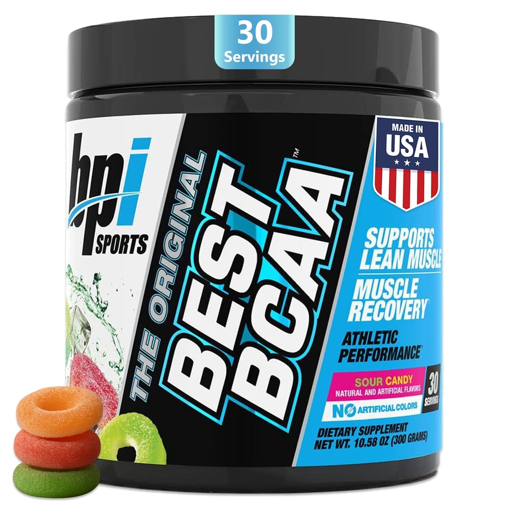 BPI Sport BCAA - BCAA pulver - forgrenede kæde Aminosyrer - Muscle Recovery - Muscle Protein Syntese - Lean Muscle - Forbedret ydeevne - Hydration - Sour Candy - 35 Servering - 12.34 oz.