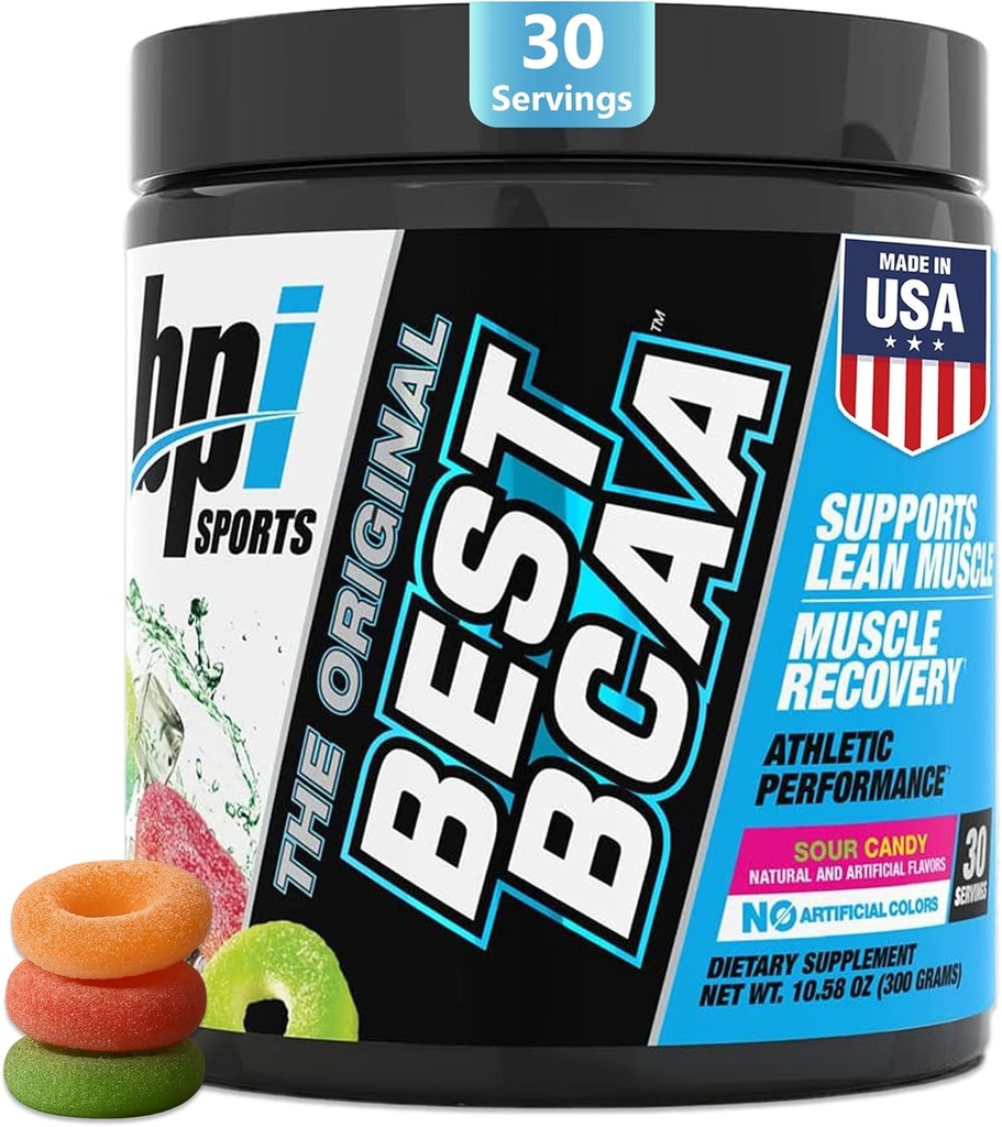 BPI Sport BCAA - BCAA pulver - forgrenede kæde Aminosyrer - Muscle Recovery - Muscle Protein Syntese - Lean Muscle - Forbedret ydeevne - Hydration - Sour Candy - 35 Servering - 12.34 oz.