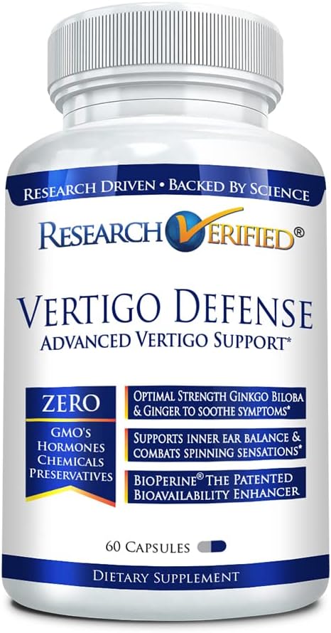 Forskning Verified Vertigo Defense - Soothe Symptomer og Support Indre Øre Balance - Vitamin D3, Ginger, Ginkgo Biloba, BioPerine - 60 kapsler